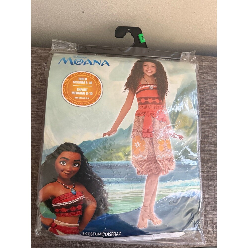 New Disney Child Moana Costume Includes Dress & Necklace Size Medium Ages 8-10